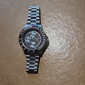 Merona Silver Chronograph Watch with Black and Blue Accents